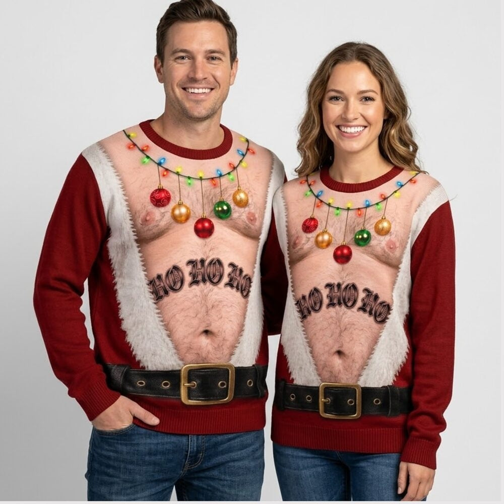 Funny Ho Ho Ho Santa Hairy Chest Christmas Ugly Sweater Sweatshirt