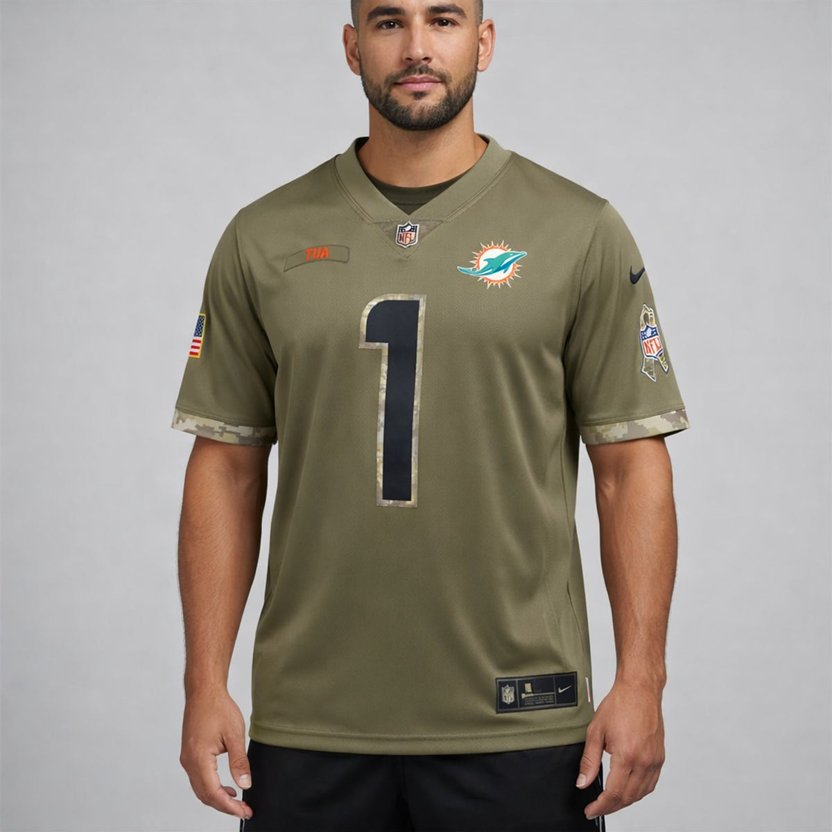 Tagovailoa 1 Miami Dolphins Olive Football Jersey - 4