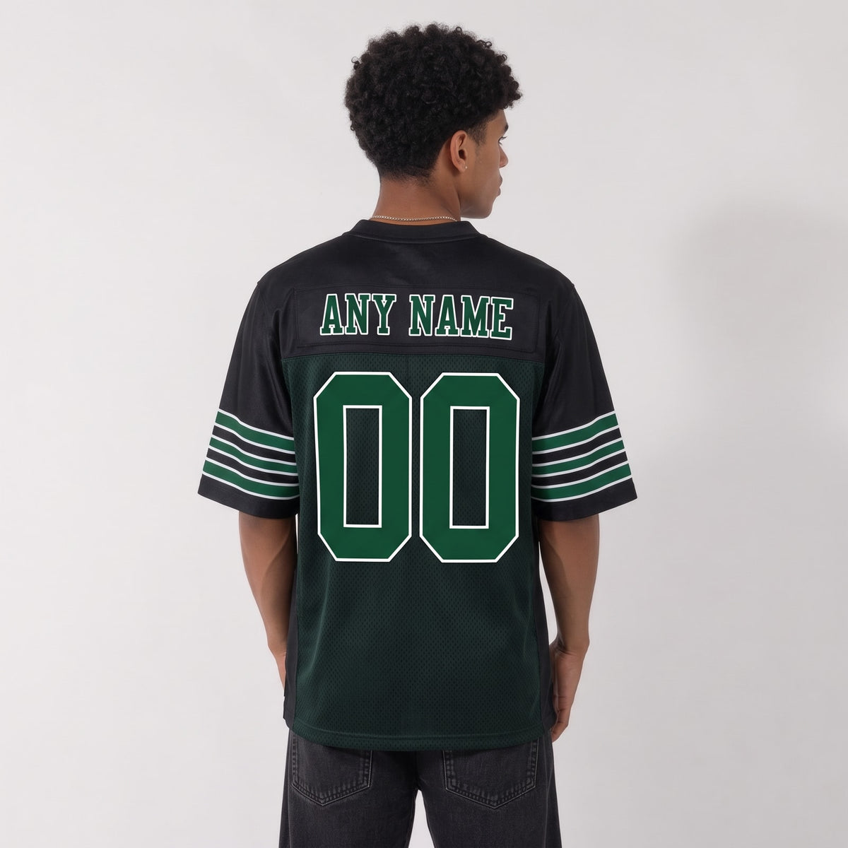 Custom Black Grass Green-White Mesh Football Jersey - 3