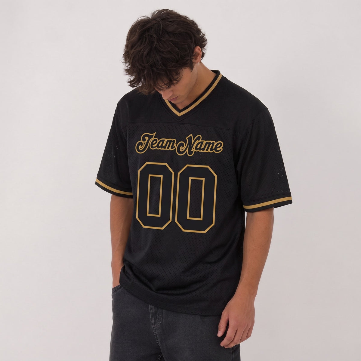 Custom Black Black-Old Gold Mesh Throwback Football Jersey - 2