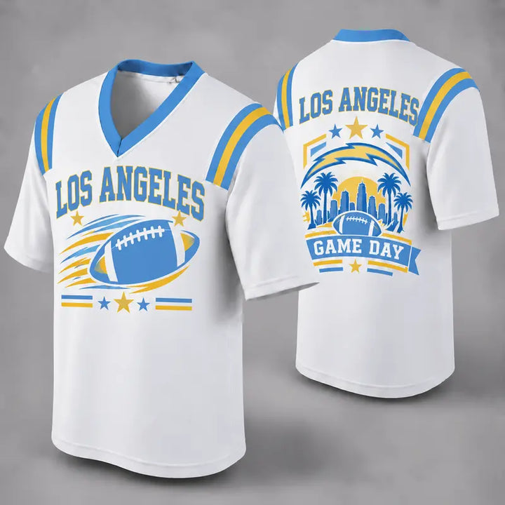 LAC White Football Jersey Los Angeles Game Day Graphic Shirt