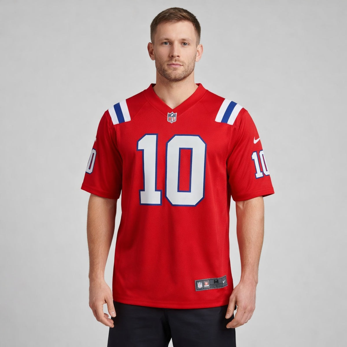 Jones 10 Patriots Red Alternate Football Jersey - 4
