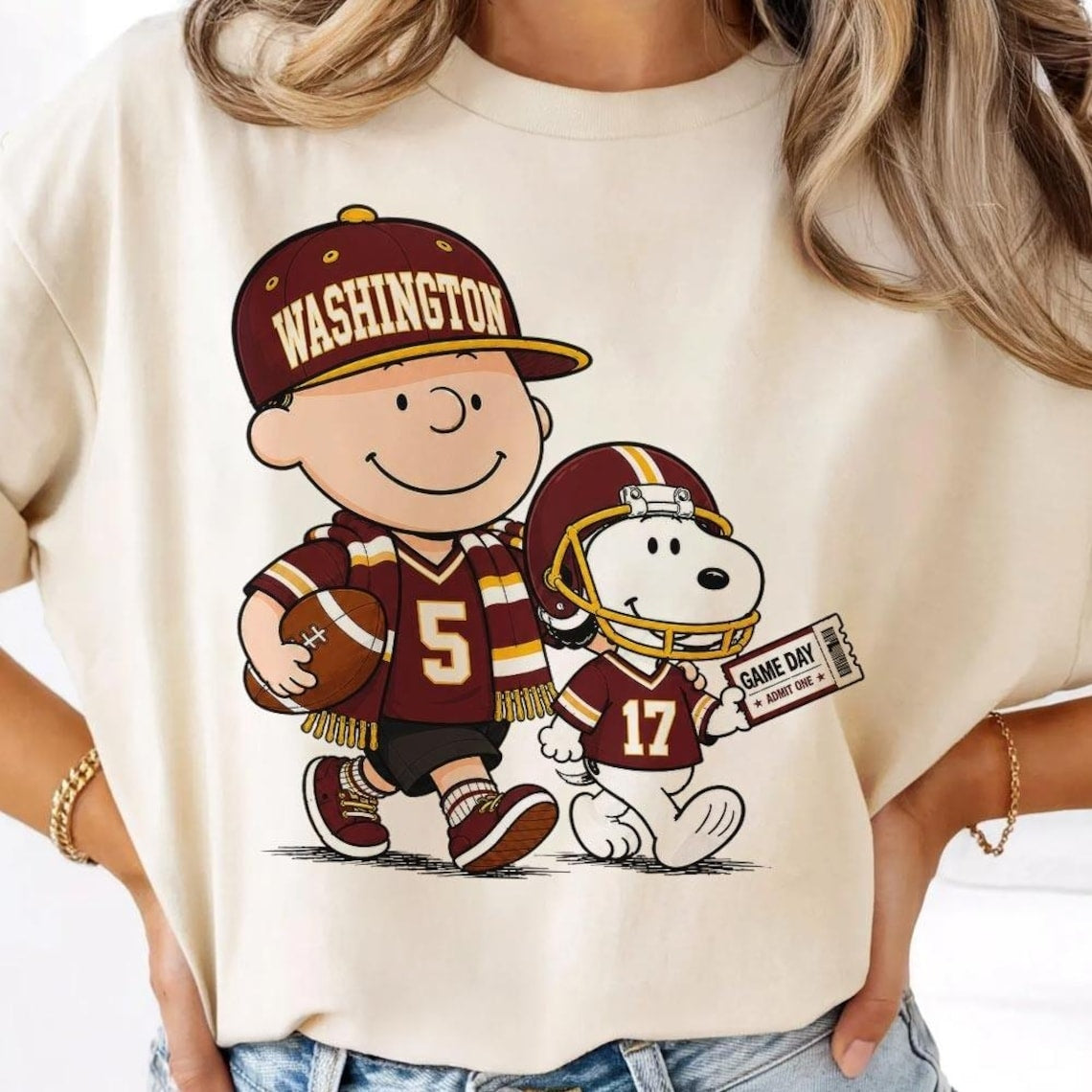 Washington Commanders Snoopy Charlie Brown Vintage Football Graphic T-Shirt