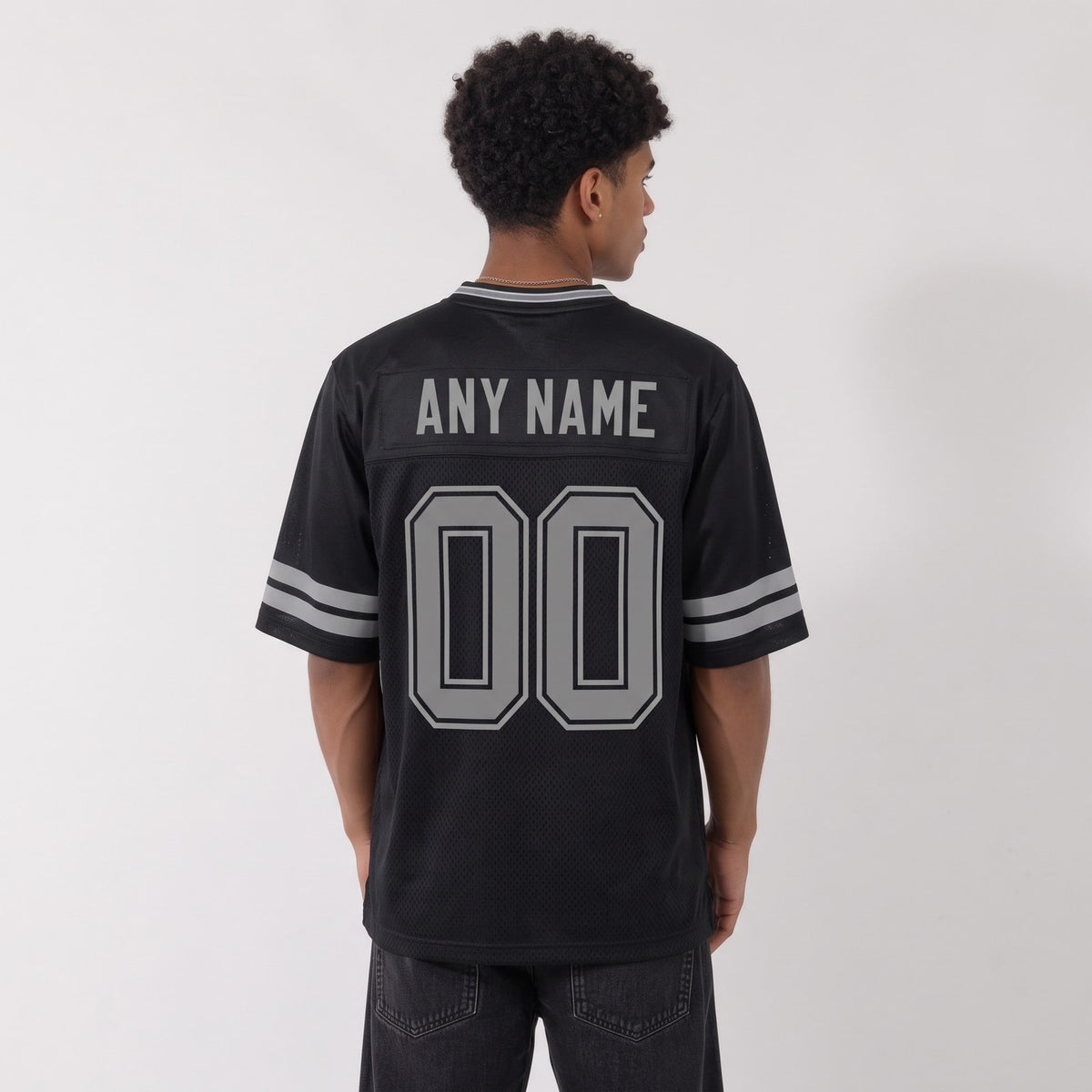 Custom Black Black-Gray Mesh Football Jersey - 3