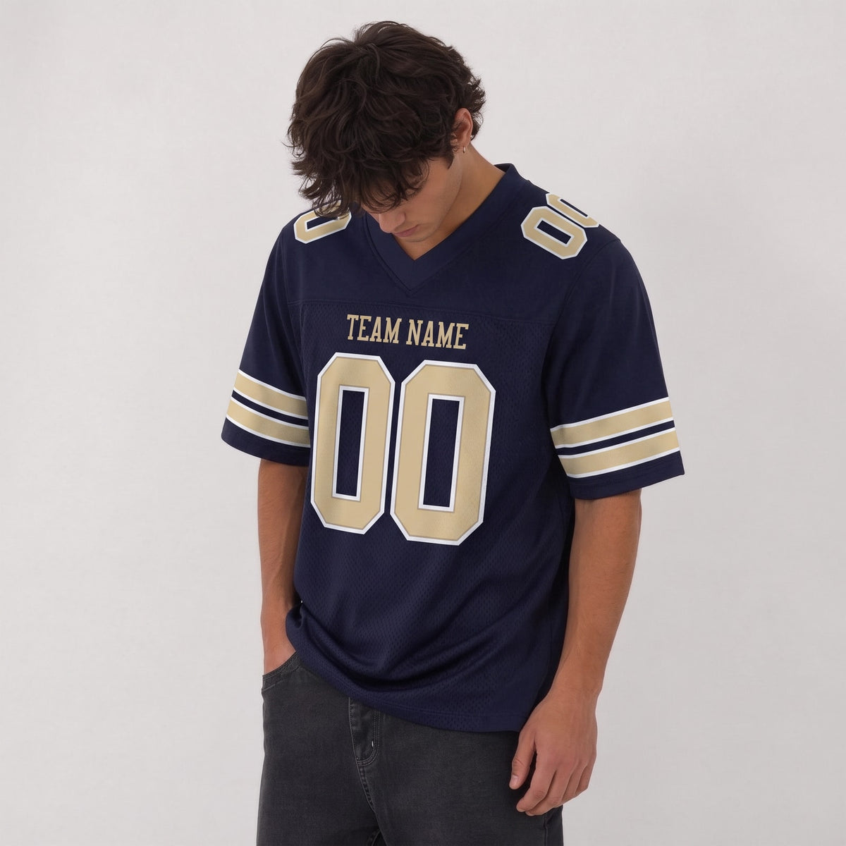 Custom Navy Vegas Gold-White Mesh Football Jersey - 2