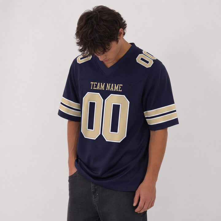 Custom Navy Champagne Football Jersey – Personalized Team Name and Number