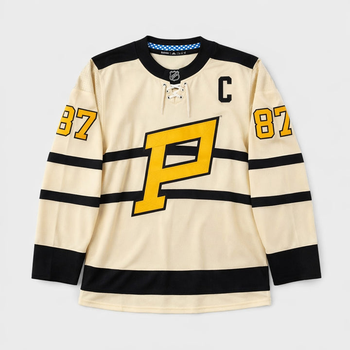 Crosby 87 Pittsburgh Cream Hockey Jersey