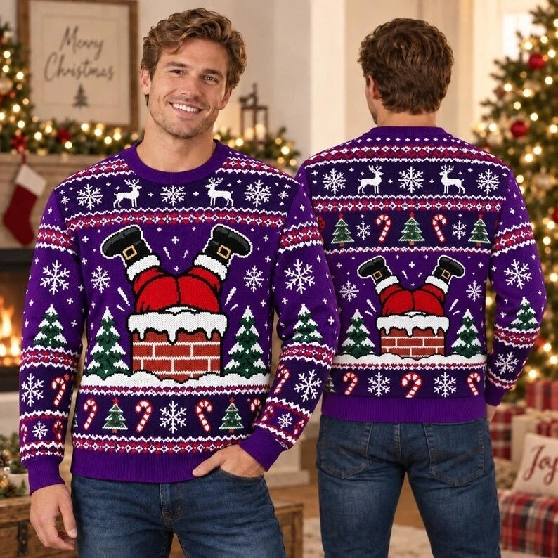Funny Santa Stuck in Chimney Christmas Ugly Sweater Sweatshirt