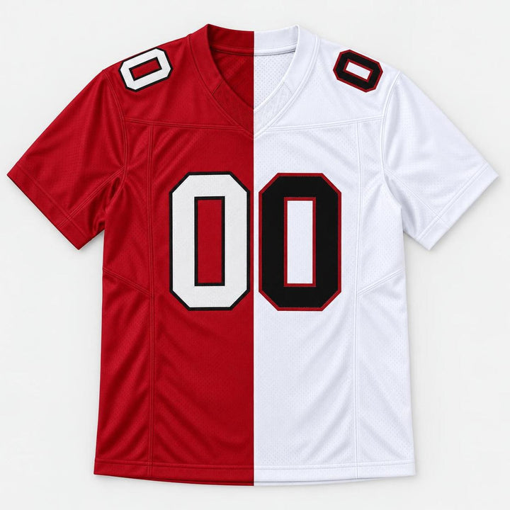 Red White Split Football Jersey - Custom Name and Number