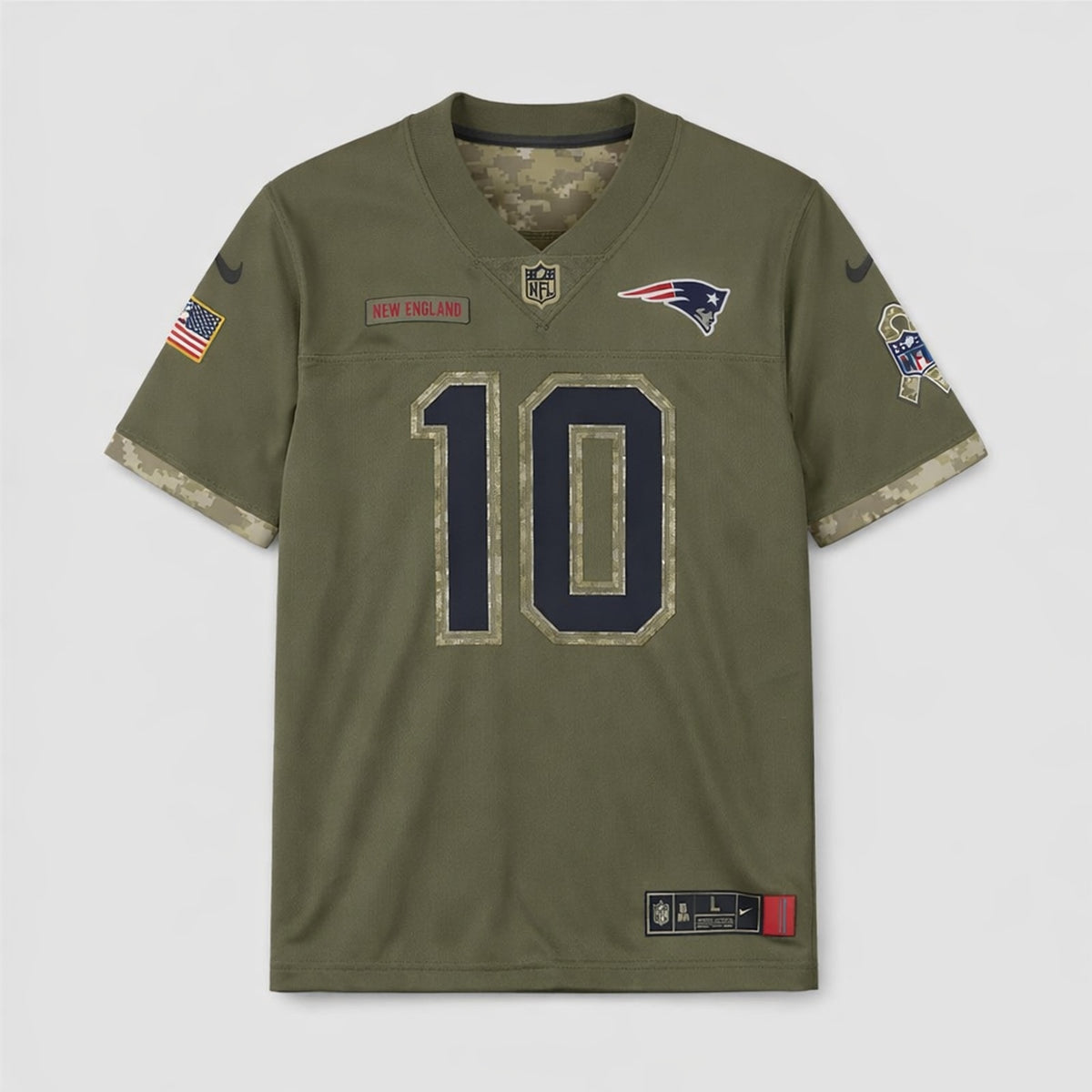 Jones 10 Patriots Football Jersey Olive Salute To Service - 1