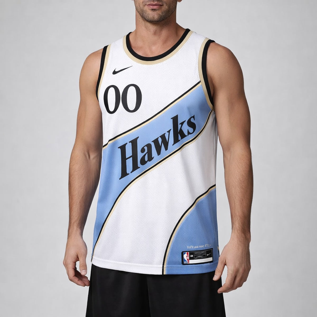 Hawks Custom Basketball Jersey White and Blue - 4