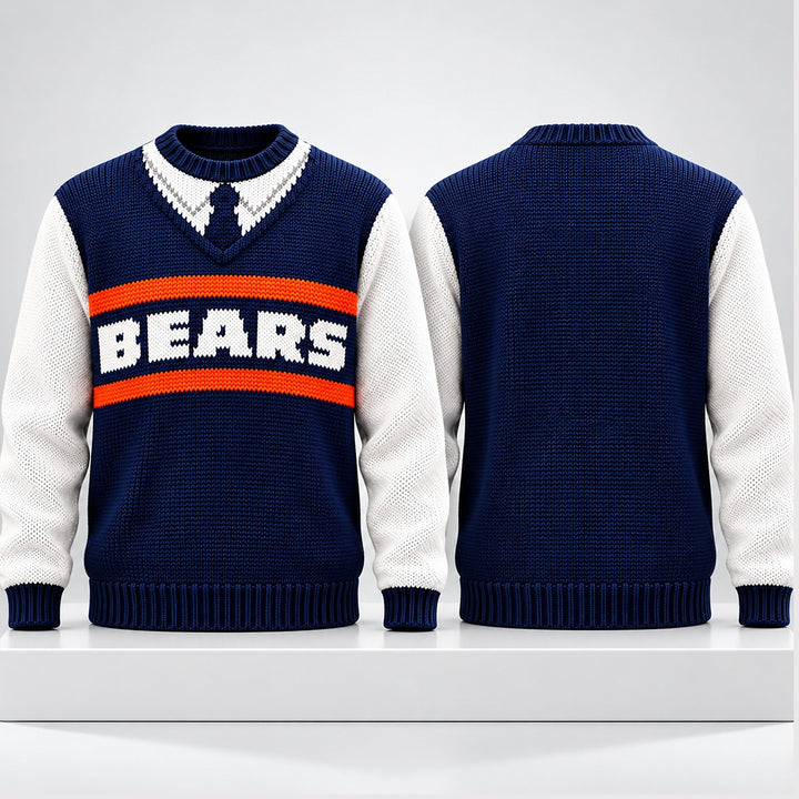 Chicago Bears Football Sweater Vintage Varsity Knit Crewneck Sweatshirt NFL Fan Gift