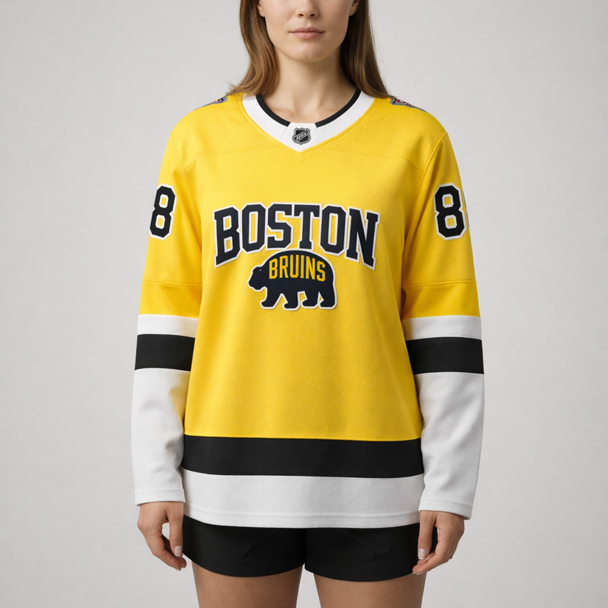 Pastrnak 88 Boston Hockey Jersey Yellow - 5