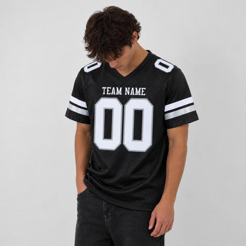 Custom Black White-Silver Mesh Football Jersey - 2