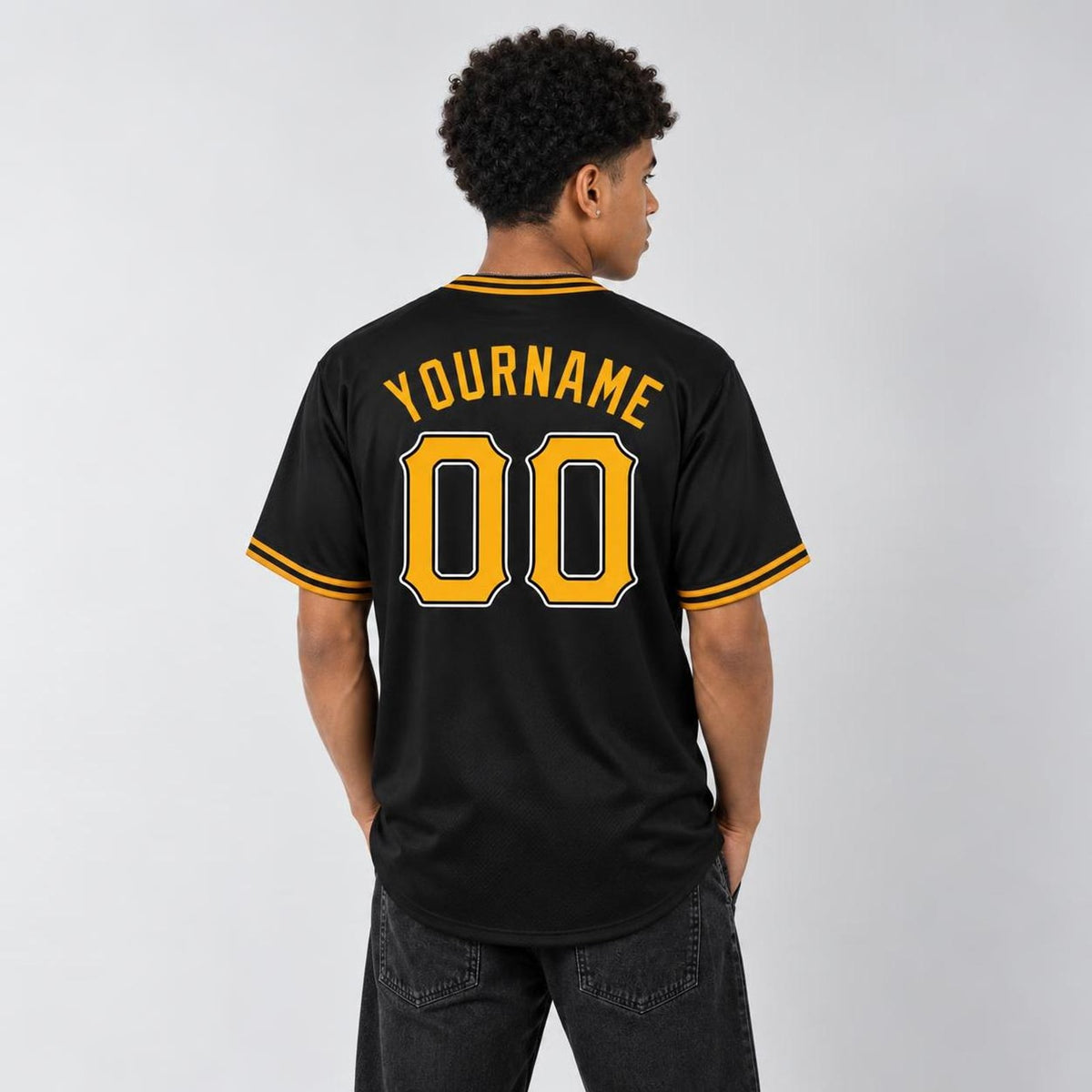 Custom Black Gold-White Baseball Jersey - 3