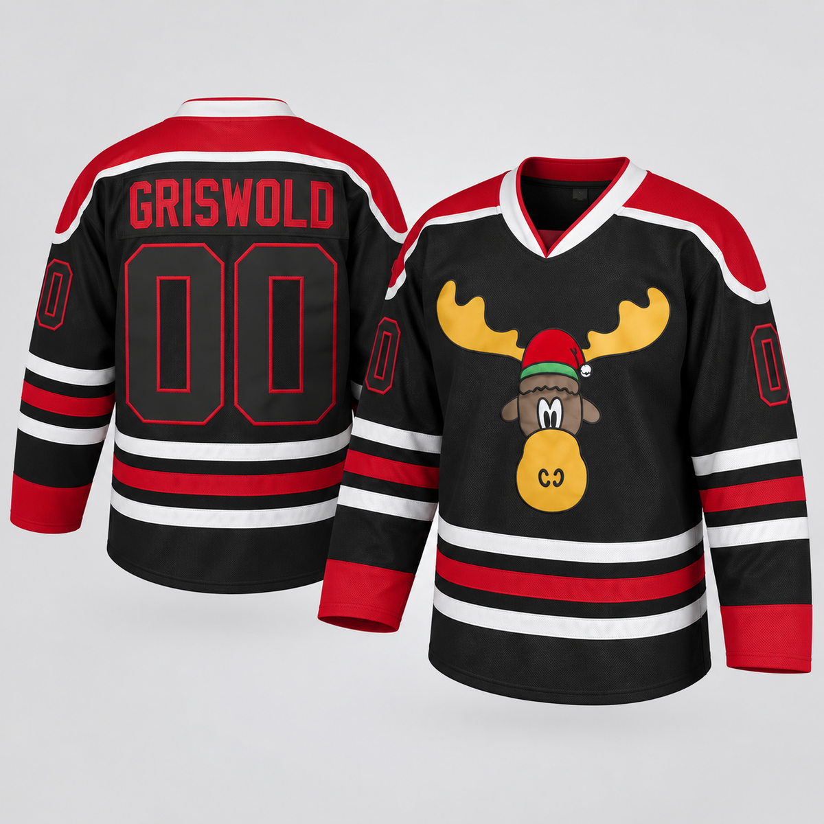 Griswold Christmas Moose Black Hockey Jersey – Custom Name and Number