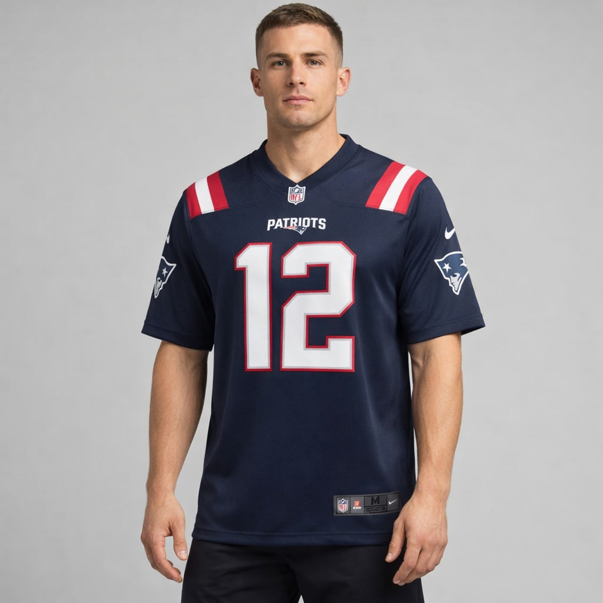 Tom Brady 12 Patriots Navy Football Jersey - 4