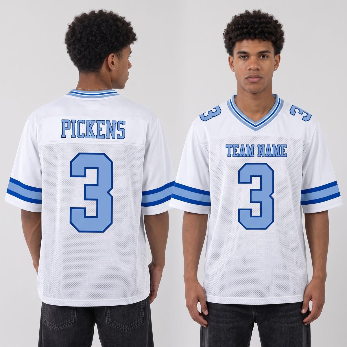 Custom White Light Blue-Royal Mesh Football Jersey - 2