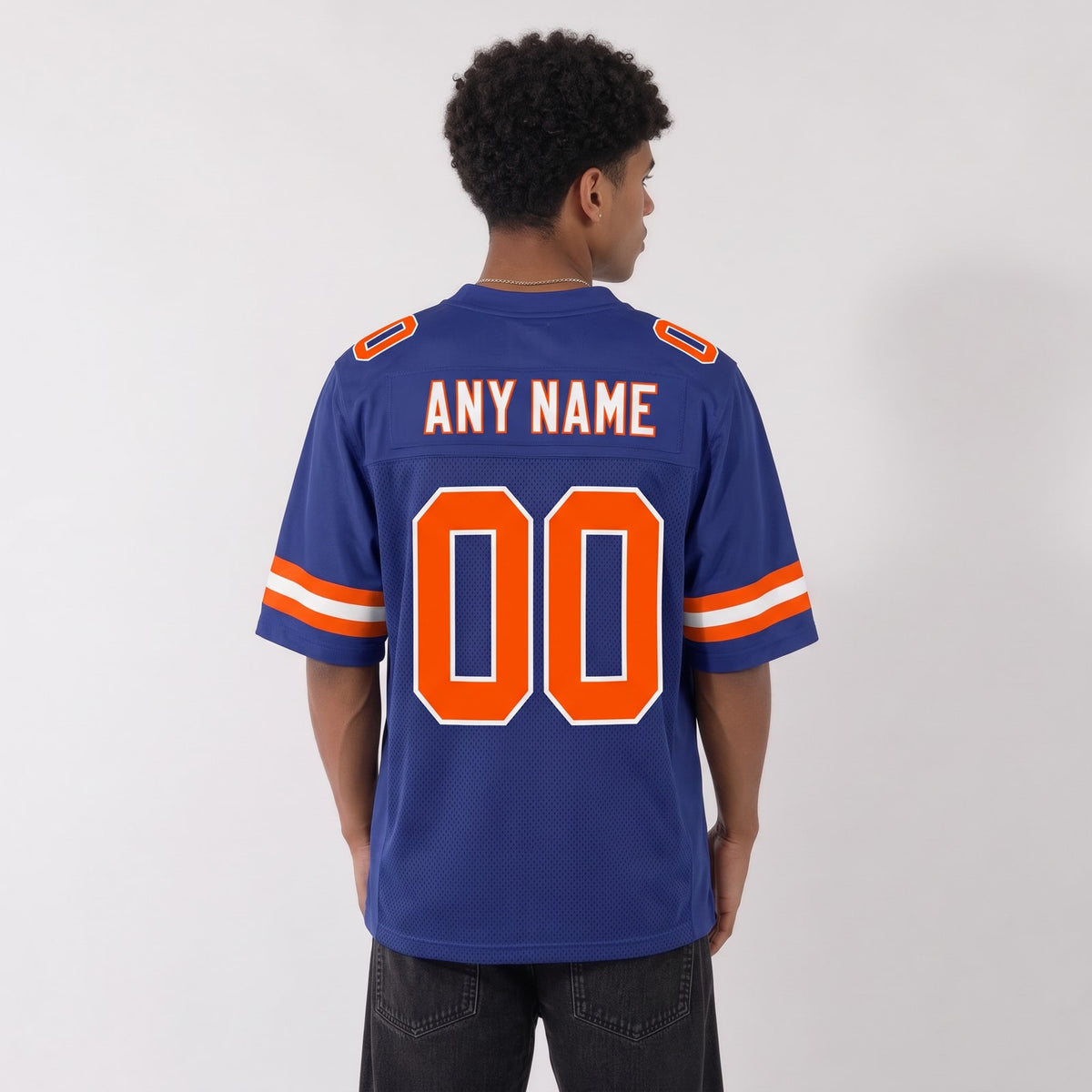 Custom Royal Orange-White Mesh Football Jersey - 3
