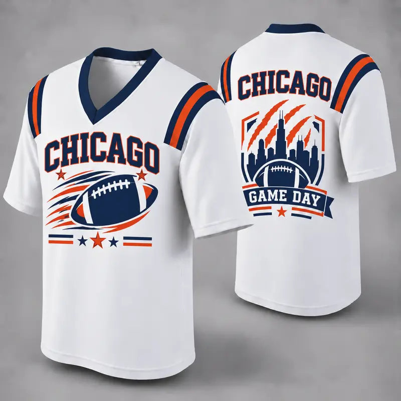 CHI White Football Jersey Chicago Game Day Graphic Shirt