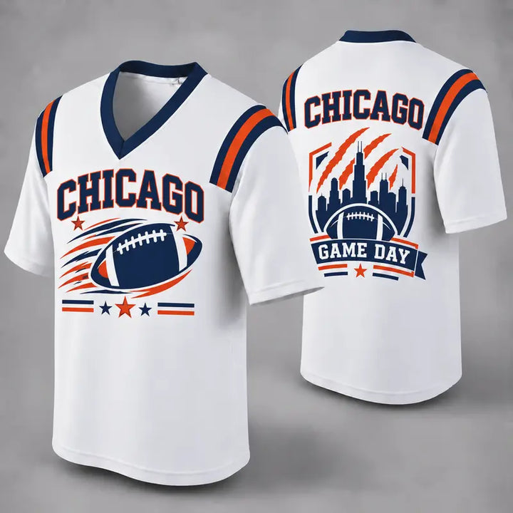 CHI White Football Jersey Chicago Game Day Graphic Shirt