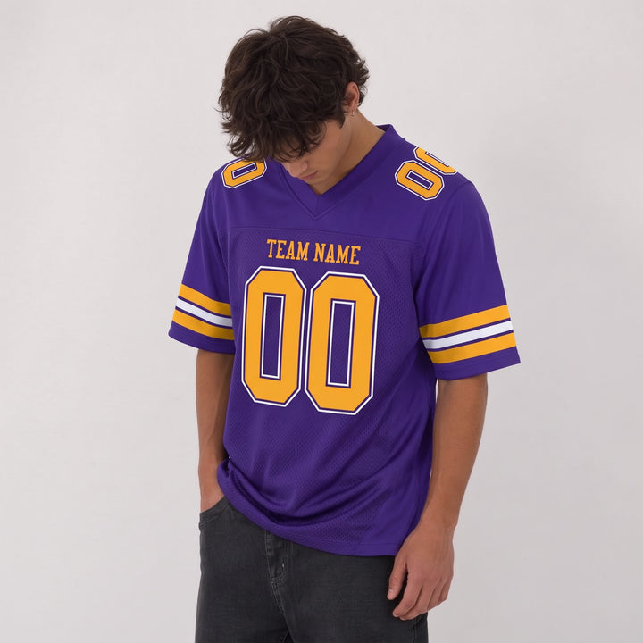 Purple Gold Classic Football Jersey – Custom Name and Number