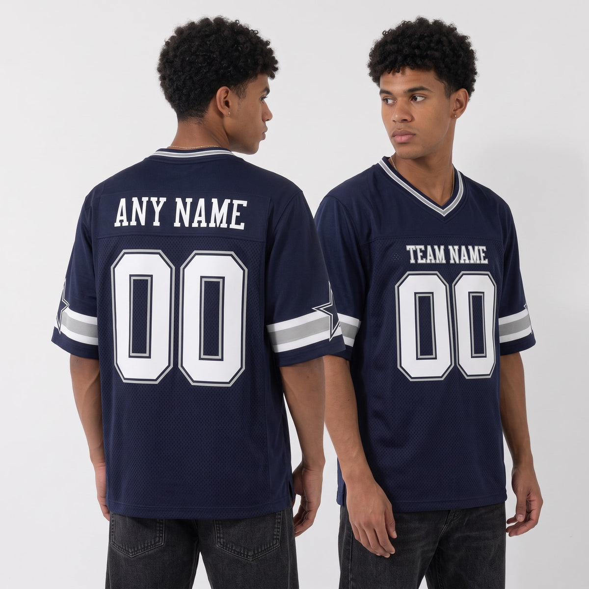 Custom Navy White-Gray Mesh Football Jersey - 3