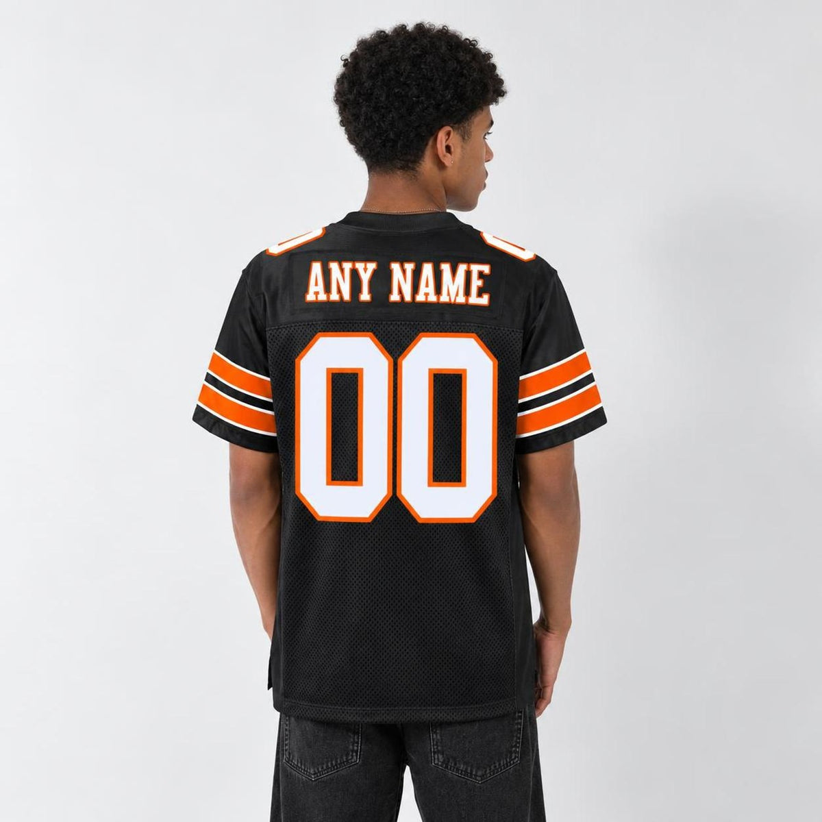 Custom Black White-Orange Mesh Football Jersey - 3