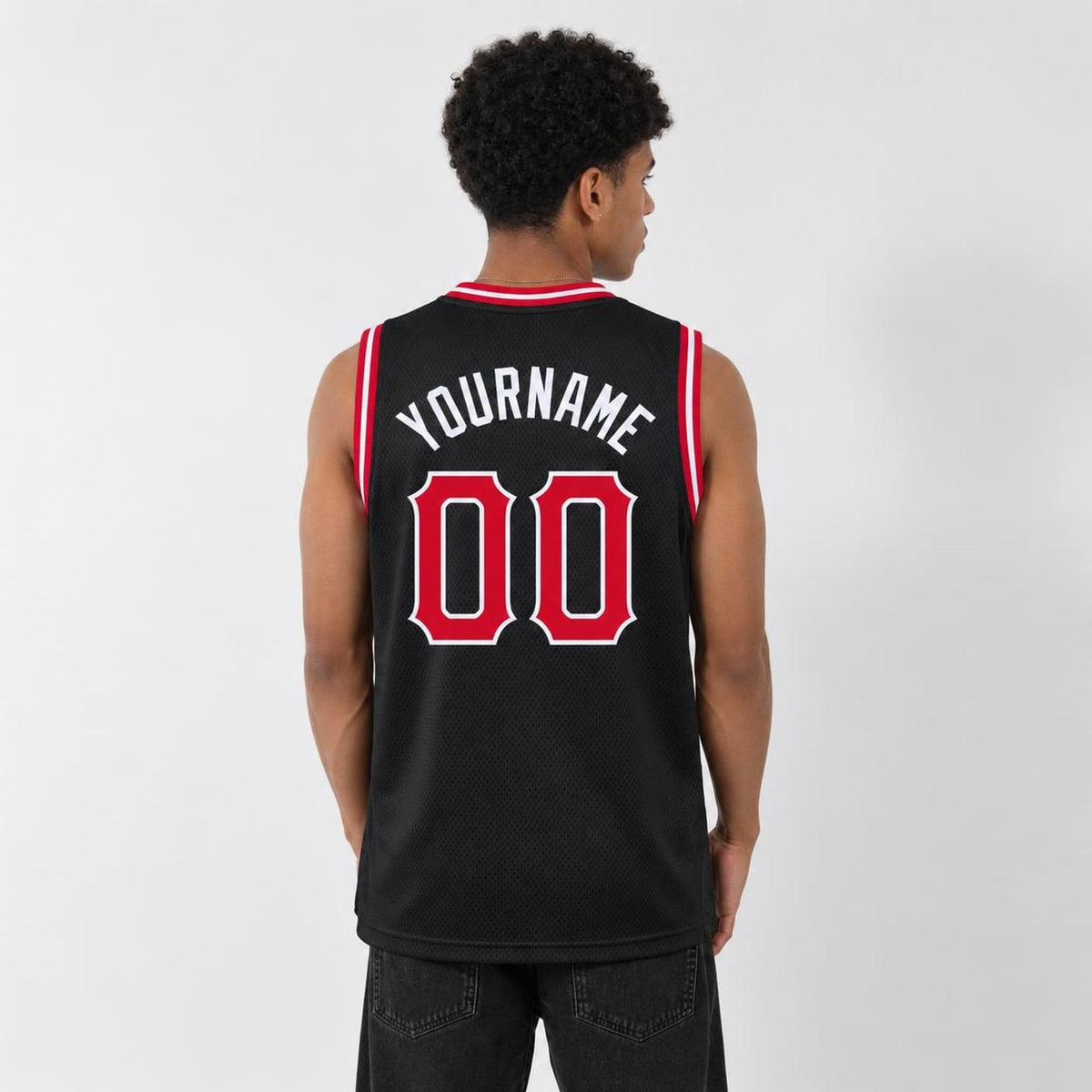 Custom Black Red-White Round Neck Rib-Knit Basketball Jersey - 3