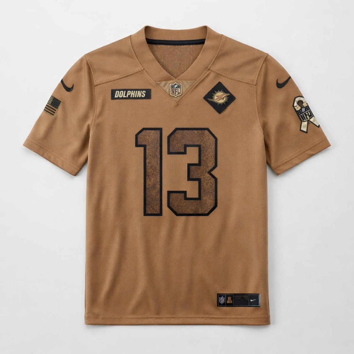 Marino 13 Miami Dolphins Brown Salute To Service Football Jersey - 1