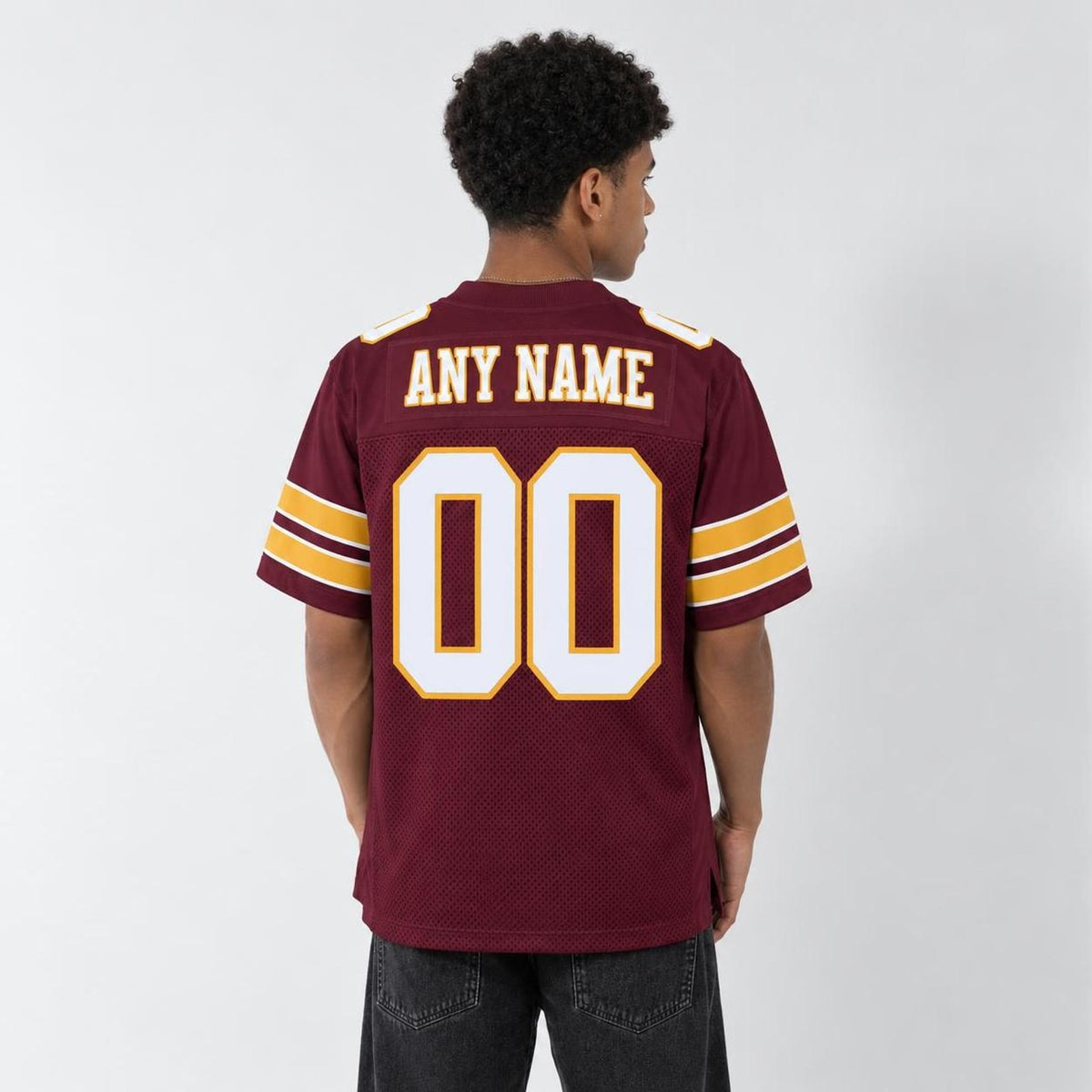 Custom Burgundy White-Gold Mesh Football Jersey - 3