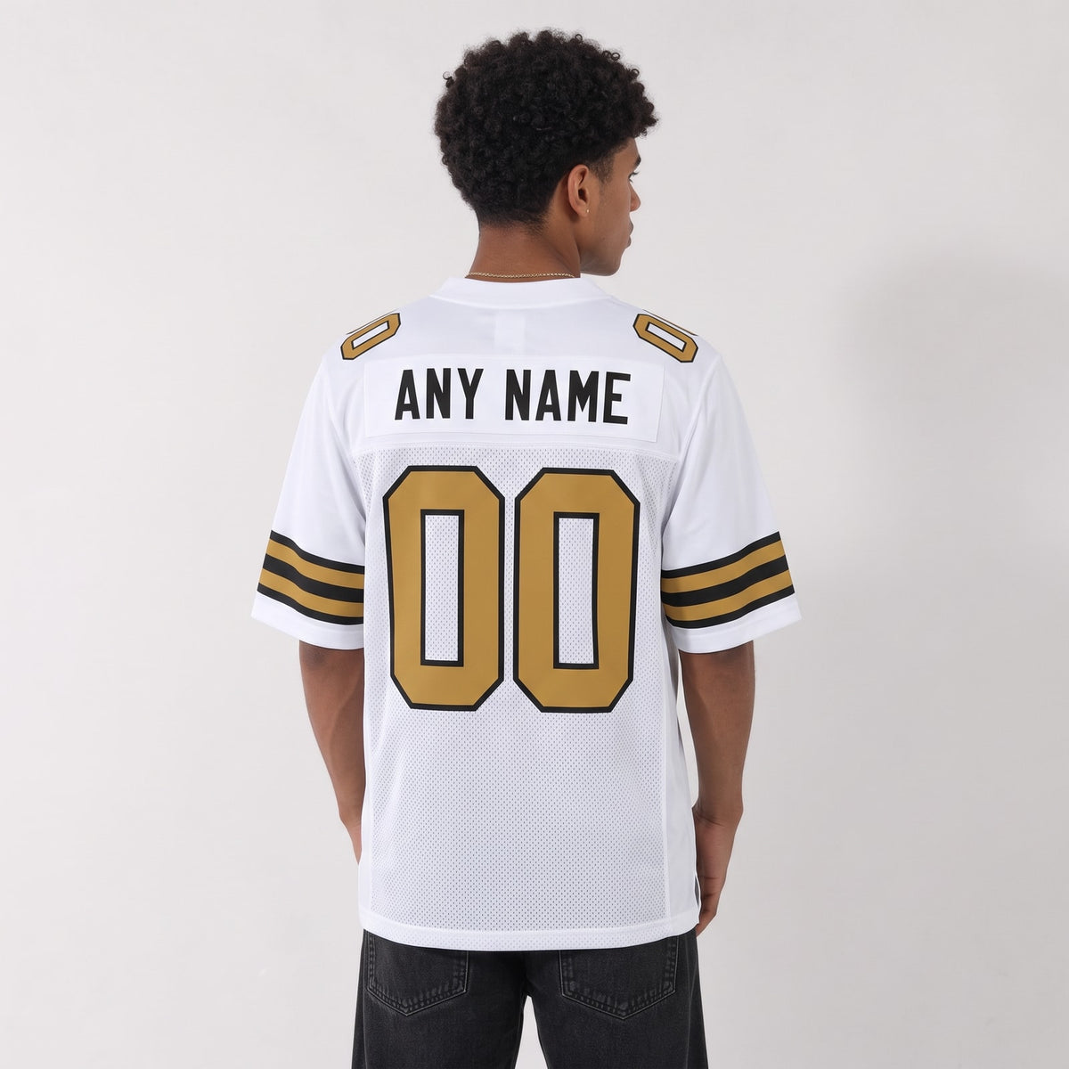 Custom White Old Gold-Black Mesh Football Jersey - 3