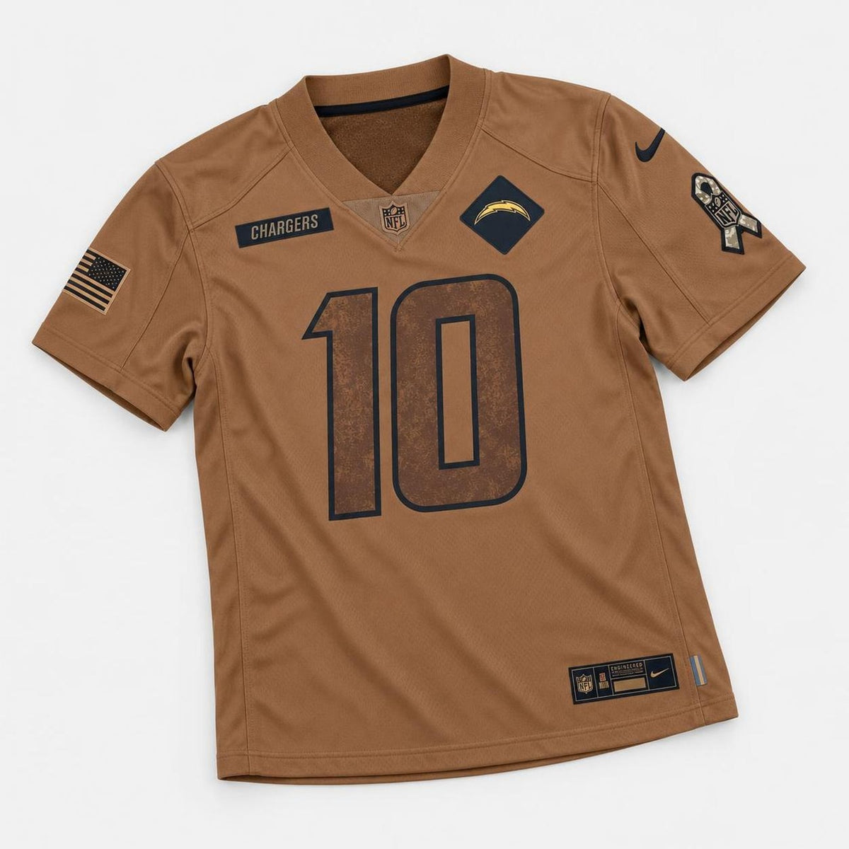 Herbert 10 Los Angeles Brown Football Jersey - 3