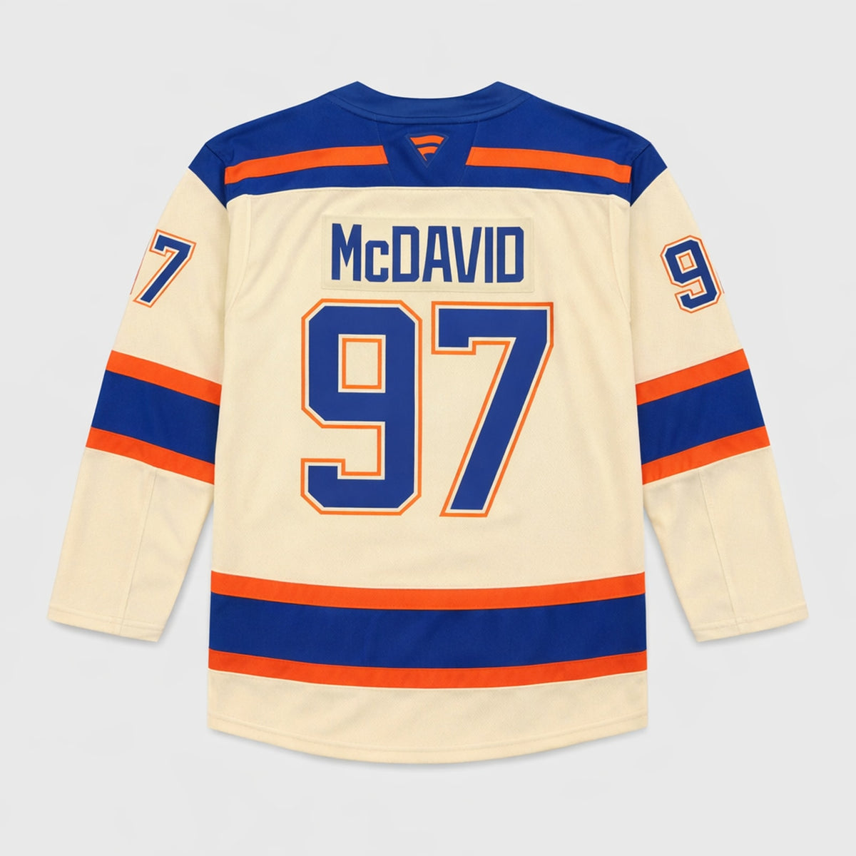 McDavid 97 Oilers Hockey Jersey Cream Blue Orange - 2