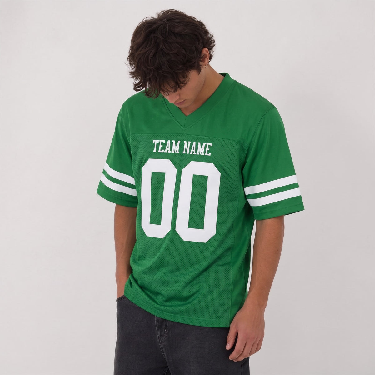 Custom Grass Green White Mesh Football Jersey - 2