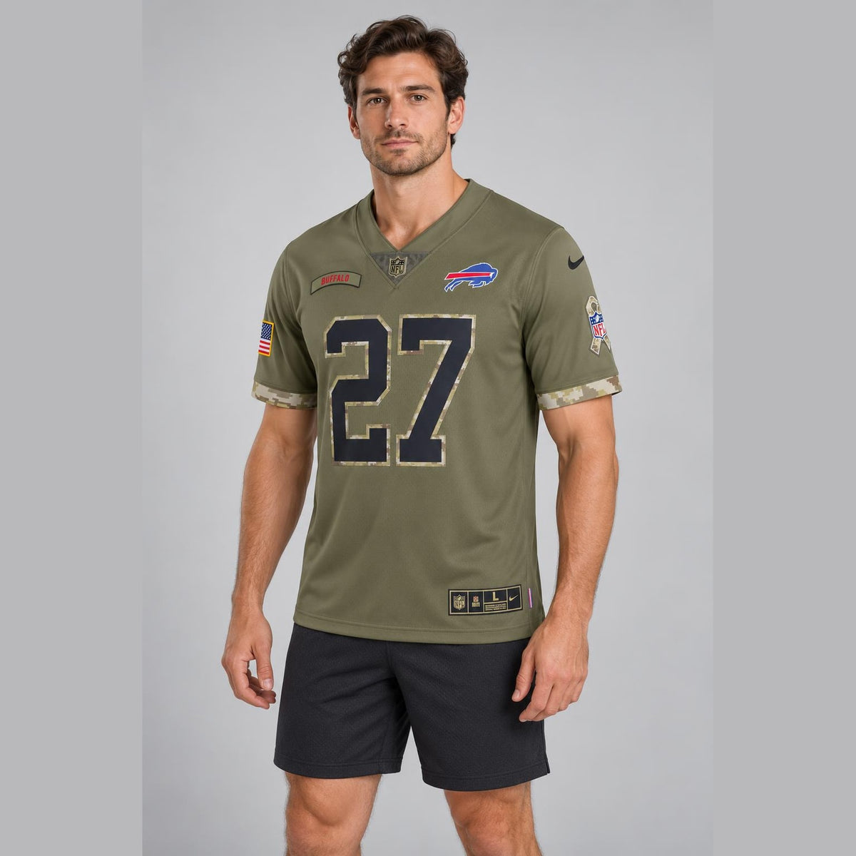 White 27 Buffalo Olive Football Jersey - 4