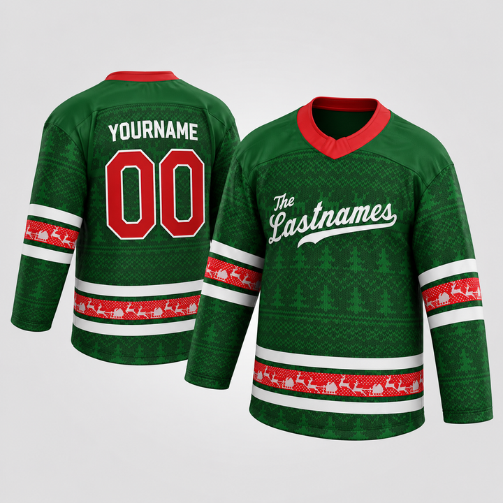 The Lastnames Green Christmas Hockey Jersey – Custom Name and Number