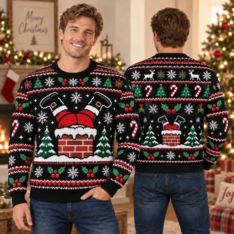 Funny Santa Stuck in Chimney Christmas Ugly Sweater Sweatshirt