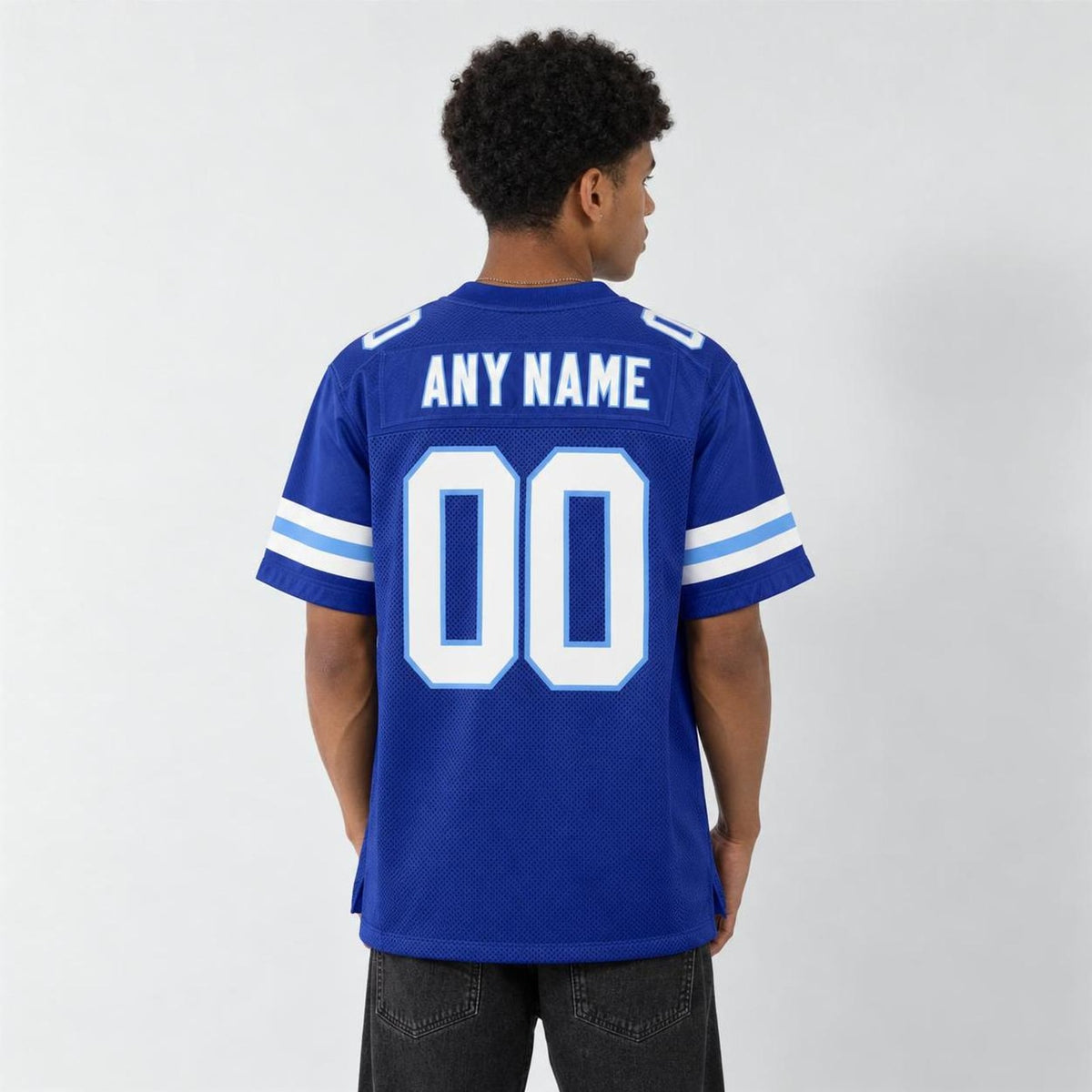 Custom Royal White-Light Blue Mesh Football Jersey - 3