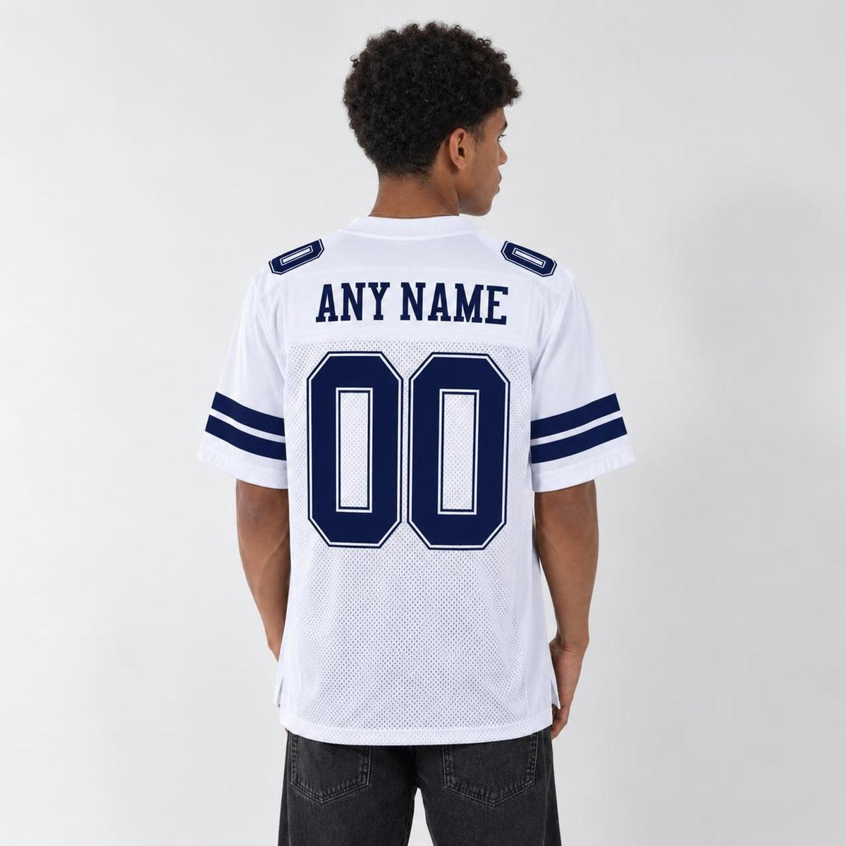 Custom White Navy-White Mesh Football Jersey - 3