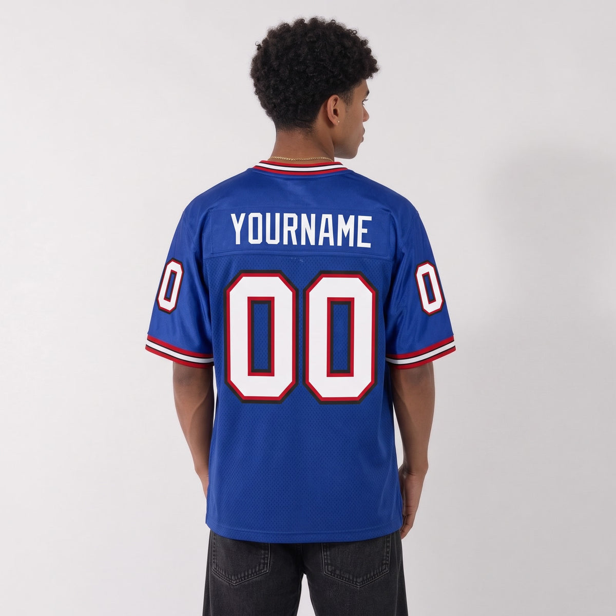 Custom Royal White-Red Mesh Throwback Football Jersey - 3