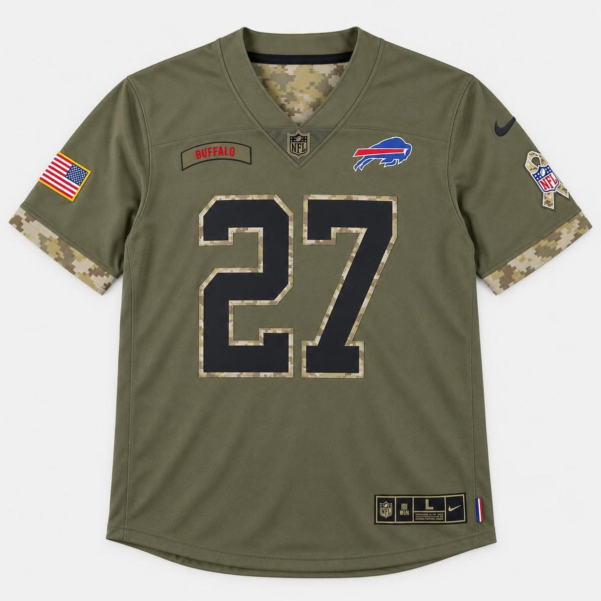 White 27 Buffalo Olive Football Jersey - 1