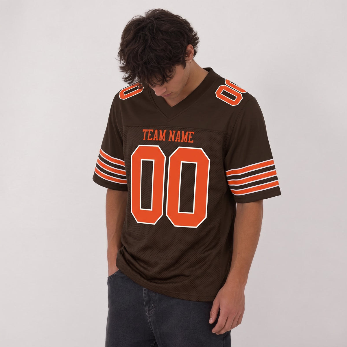 Custom Brown Orange-White Mesh Football Jersey - 2