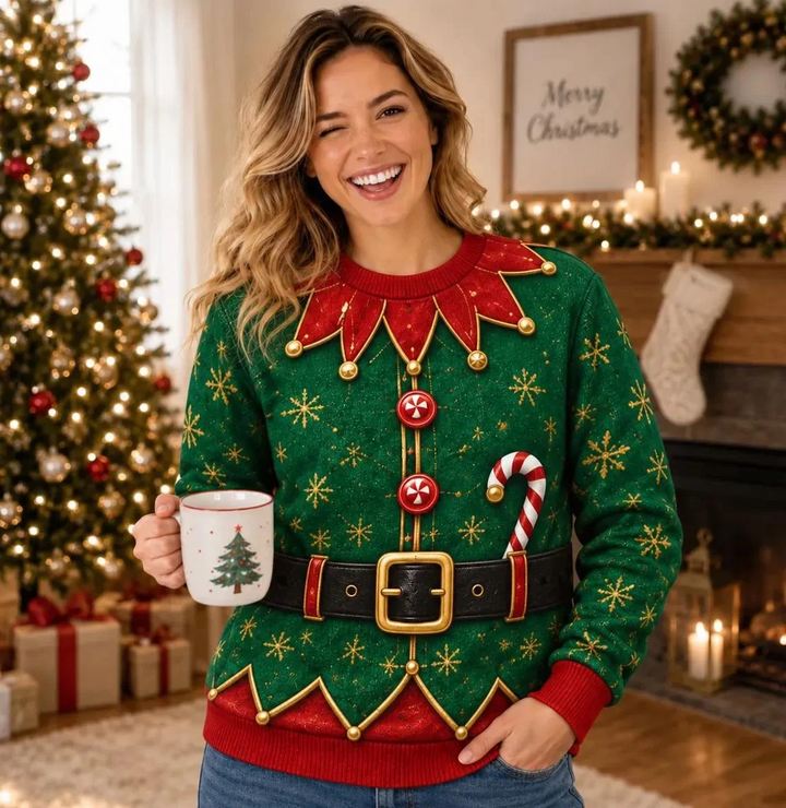 Funny Christmas Elf Costume Ugly Sweater Matching Friends Sweatshirt