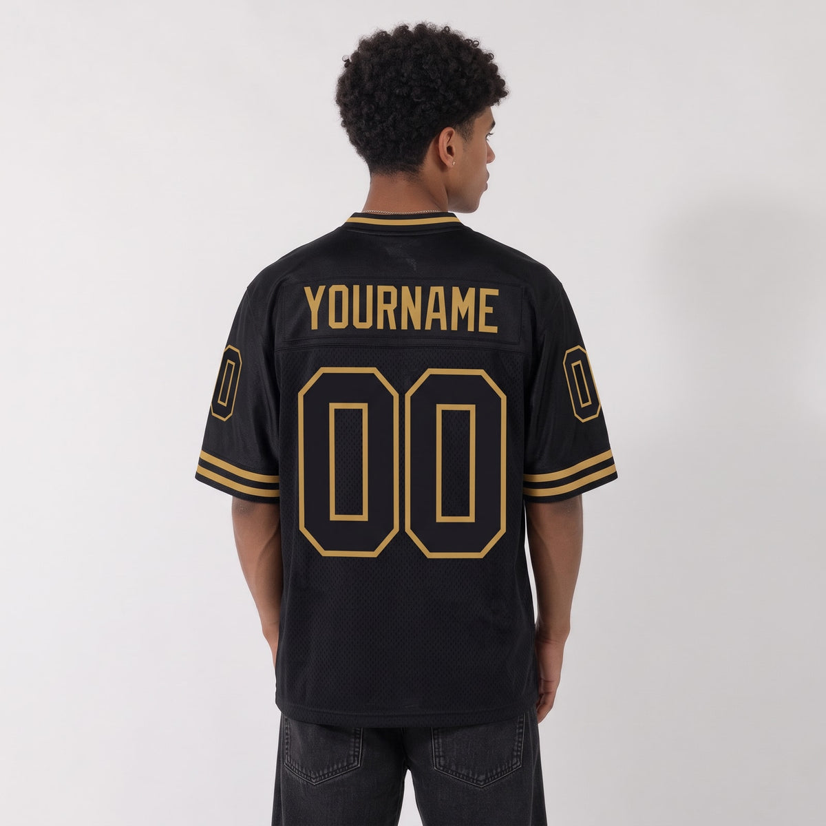Custom Black Black-Old Gold Mesh Throwback Football Jersey - 3