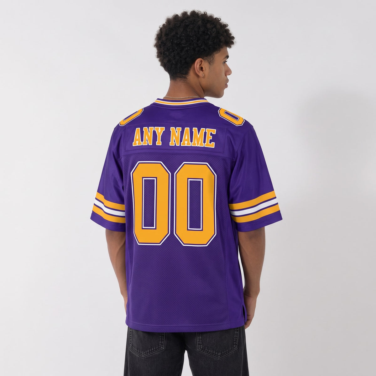 Custom Purple Gold-White Mesh Football Jersey - 3