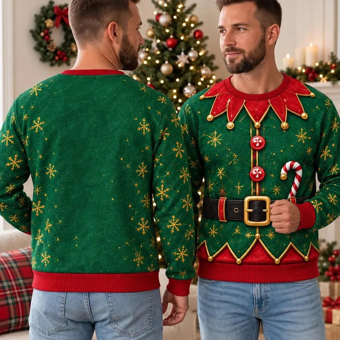 Funny Christmas Elf Costume Ugly Sweater Matching Friends Sweatshirt