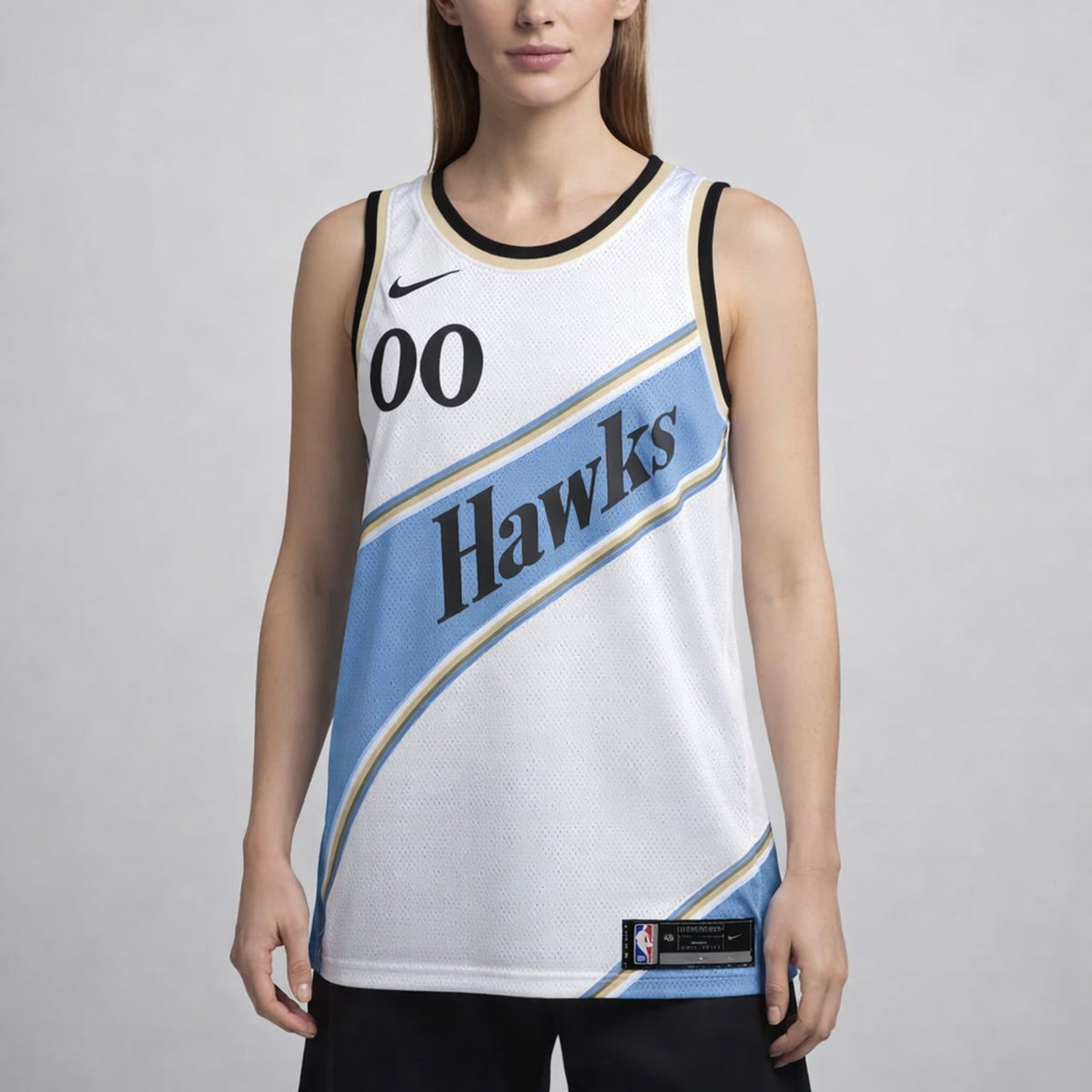 Hawks Custom Basketball Jersey White and Blue - 5