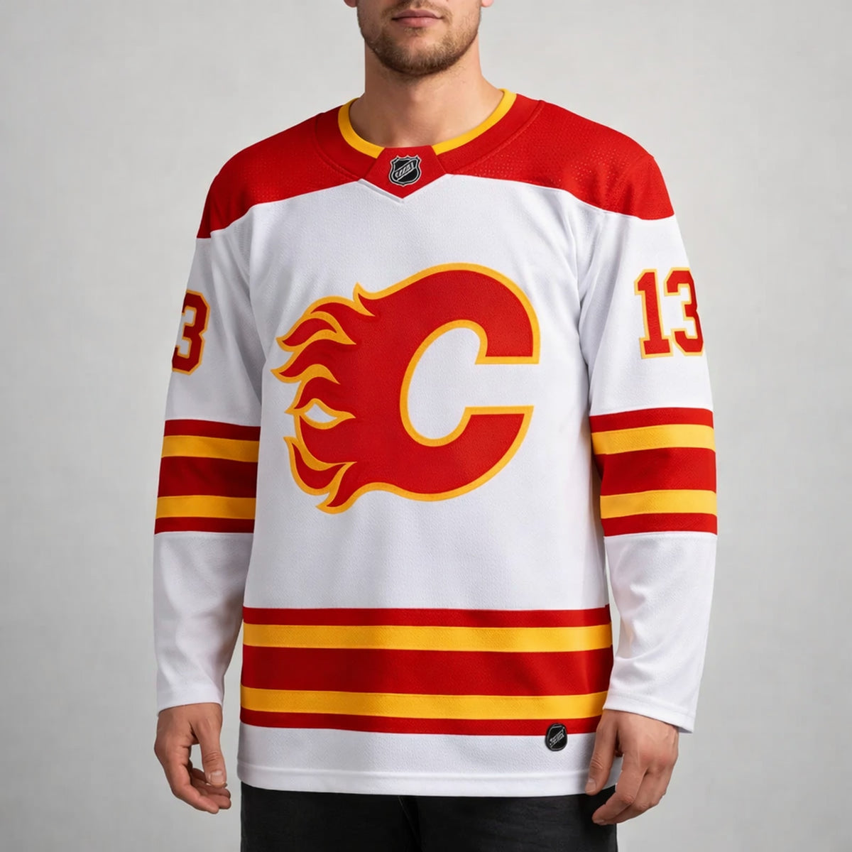 Gaudreau 13 Flames Hockey Jersey White Red - 4