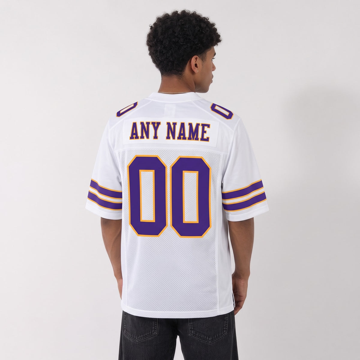 Custom White Purple-Gold Mesh Football Jersey - 3